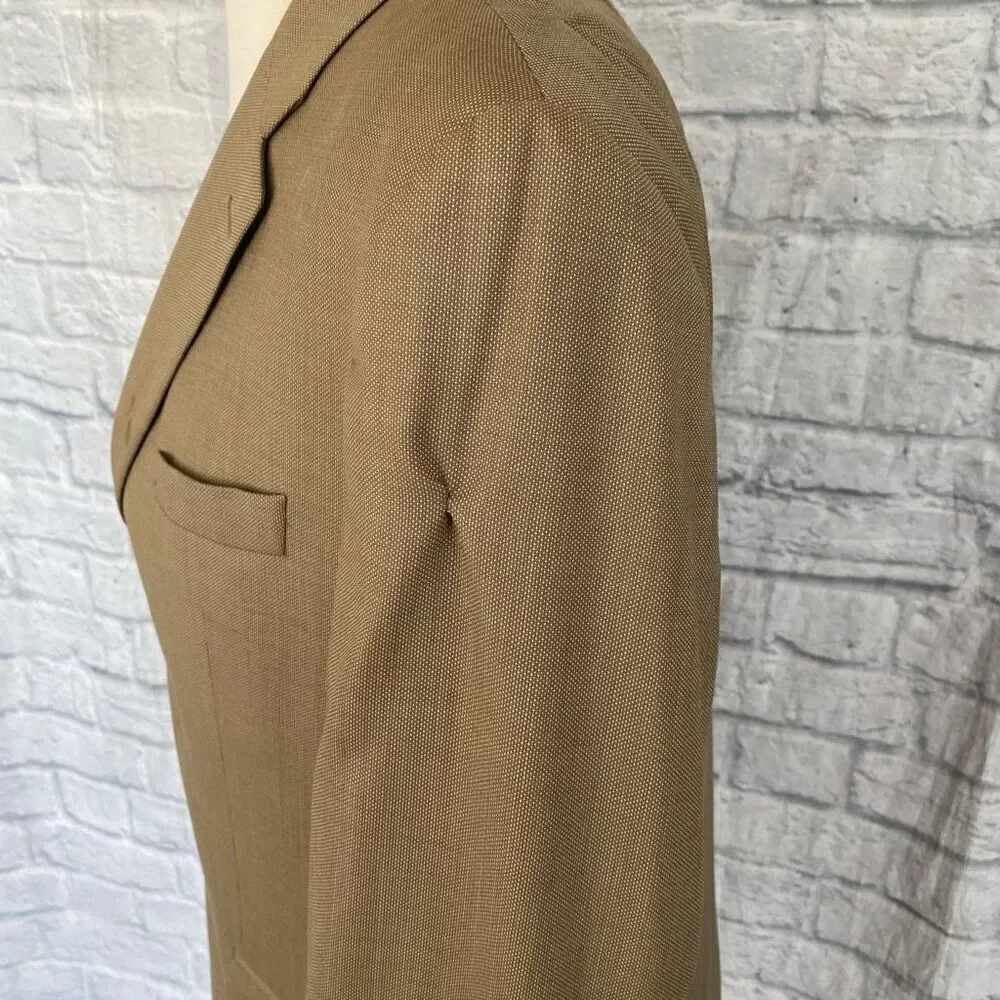 Ralph Lauren wool tan suit w/fully lined 3 button jacket and pleated cuffed pant